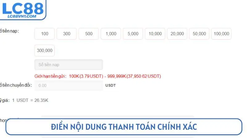 Điền nội dung thanh toán chính xác