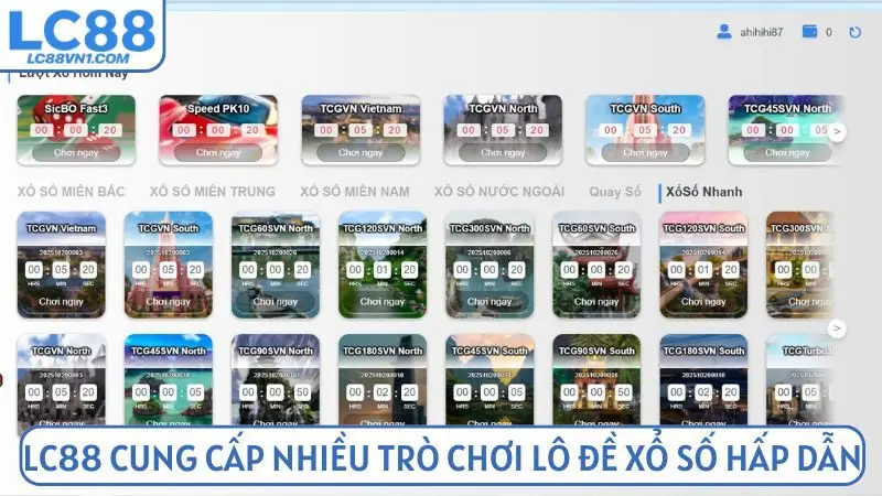 LC88 cung cấp nhiều trò chơi lô đề xổ số hấp dẫn