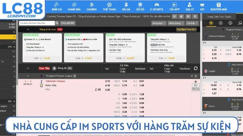 Nhà cung cấp IM Sports với hàng trăm sự kiện, giải đấu HOT