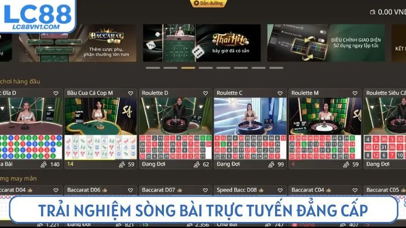 Trải nghiệm sòng bài trực tuyến đẳng cấp tại LC88
